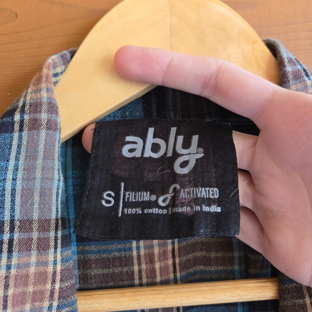 Ably Melody Dress Gauze Tank Top Teal Combo Button Down Small Boho Plaid Cottage - Picture 3 of 6
